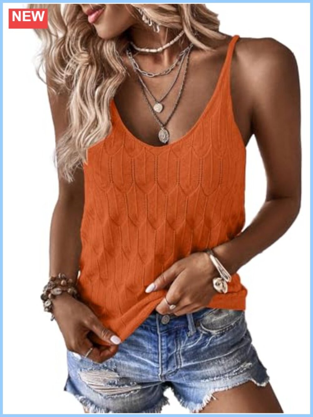 Women's Sleeveless Pointelle Knit V-Neck Tank Top Strappy Summer Shirt